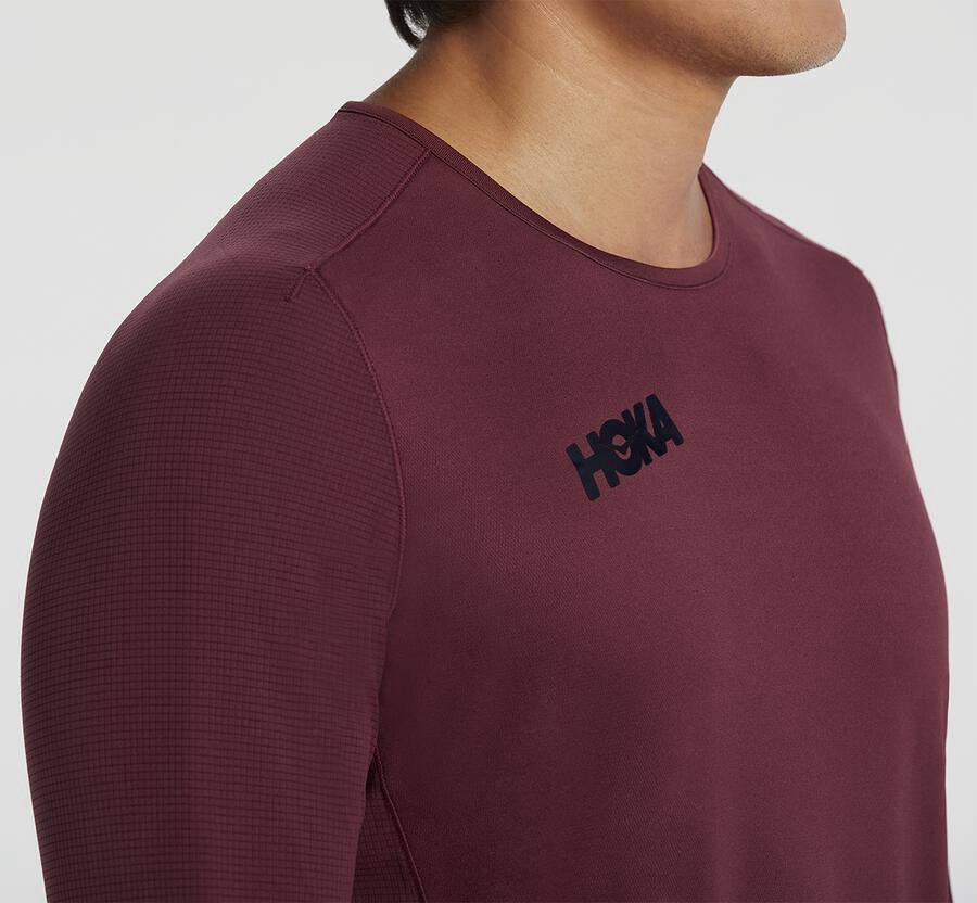 Hoka One One Tops Mens Brown - Performance Long Sleeve - 18267DKXA